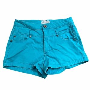 High rise blue/teal jean shorts